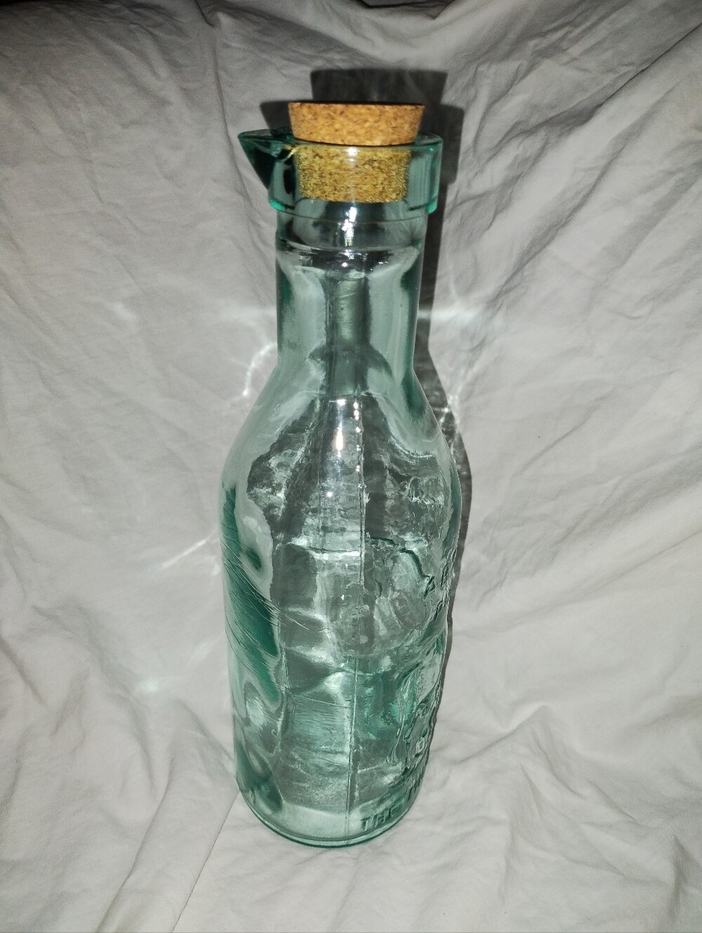 Aqua Embossed Glass Milk Bottle ABSOLUTELY PURE MILK Cork Stopper Farm Decor